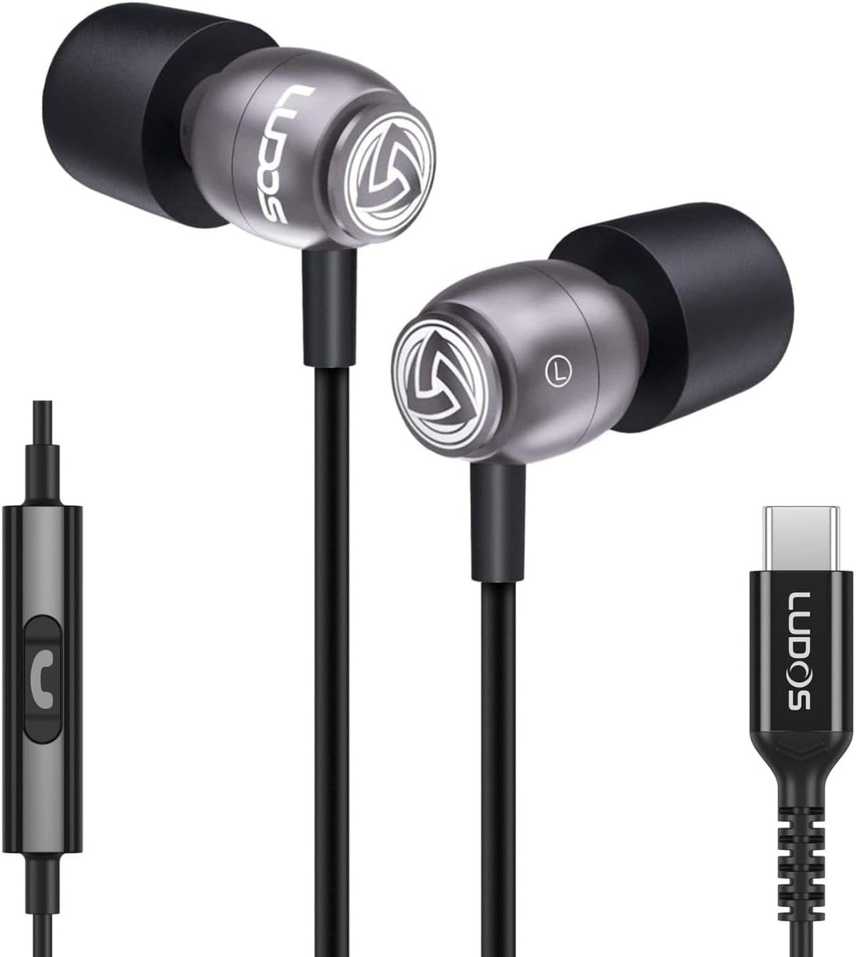 LUDOS Clamor USB C Headphones for iPhone 17 16 15 Pro Max Plus Air iPad Pro, 5 Years Warranty, USB-C Earbuds for Samsung Galaxy S24 S23 Ultra S22 S21 FE S20 A55 A54 A53, USB Type C Earphones - Grey
