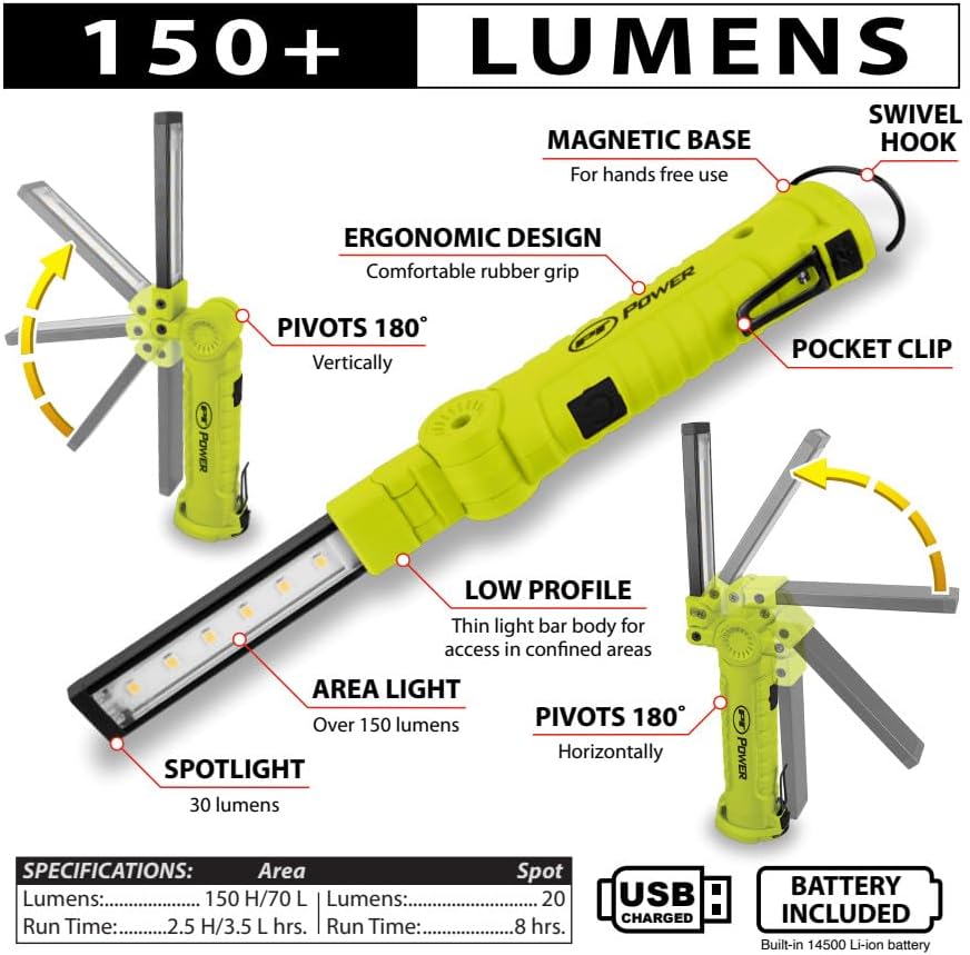 Performance Tool 20244 150+ Lumens Li-Ion Thin Work Light - 360 Degree Illumination, Compact Design