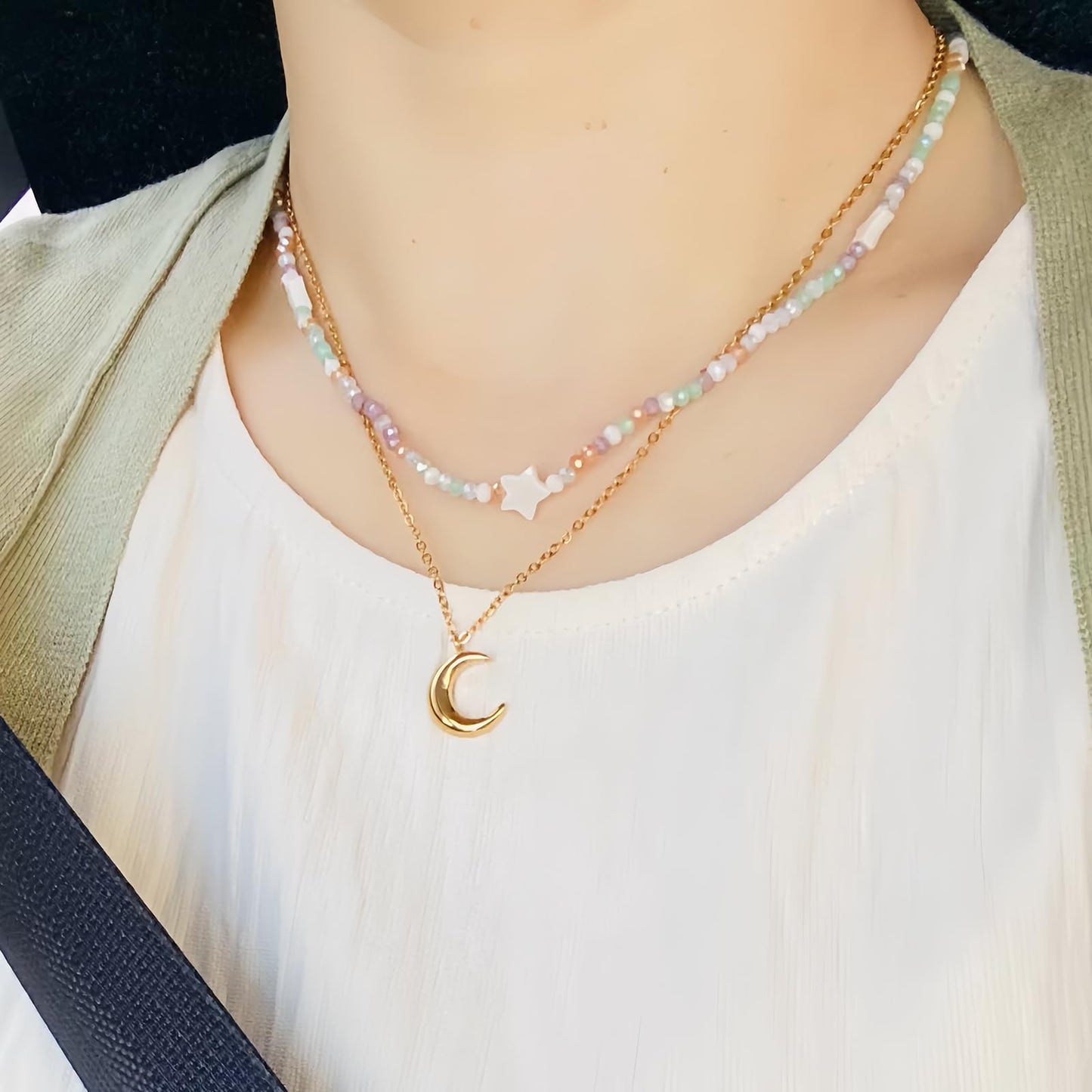 KONPJE Sunflower Fidget Necklace for Women Gold Moon Necklace Rotating Heart Necklaces Spinning Crystal Sunflower Anxiety Necklaces Crescent Moons Jewelry Accessories (Moon)