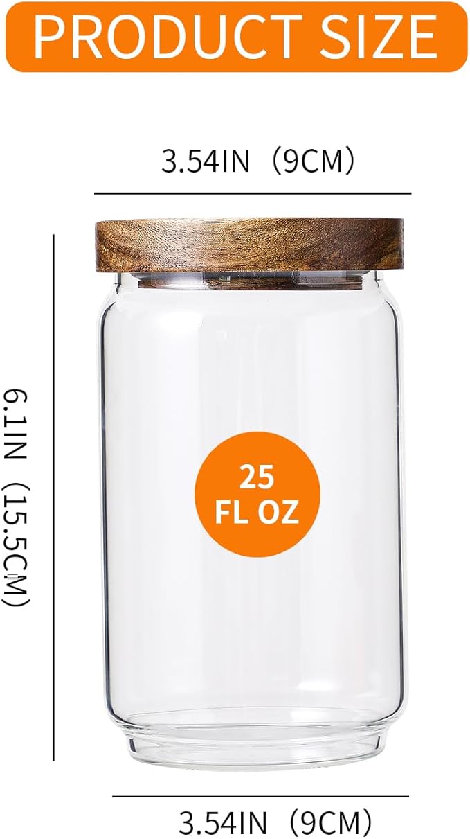 Glass Storage Jars Set of 3, 25 OZ HIgh Borosilicate Glass Containers Kitchen Food Canisters with Acacia Wood Lids for Coffee Beans/Sugar/Tea/Nuts