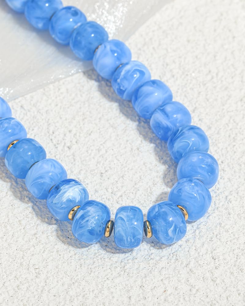 FAUTHENTICUTE Light Blue Beaded Choker Necklace for Women Boho Statement Necklace with Beads Trendy Beach Summer Jewelry Western Dainty Bead Necklaces Womens Everyday Necklaces