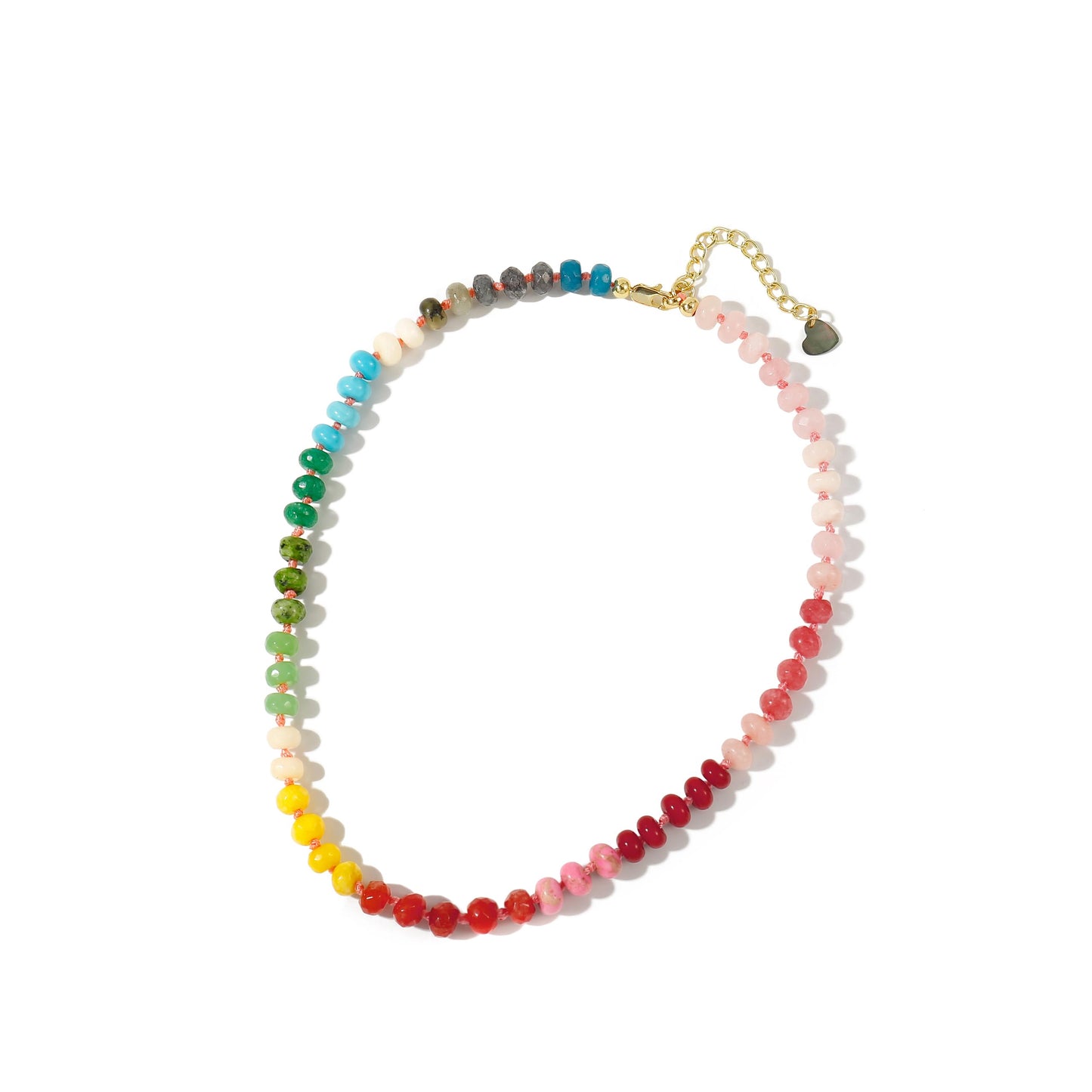 Gemstone Beaded Necklace for Women Colorful Natural Stone Freshwater Pearl Surfer Beach Rainbow Necklace Jewelry Gift (colorful -02)