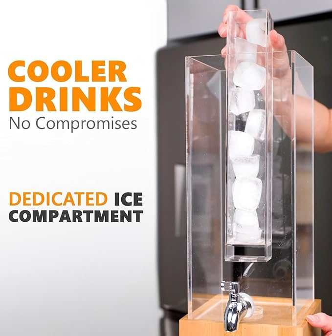 ACRYLIC Drink Dispenser- 1.25 GALLON Beverage Dispenser with Stand and Ice Core – Cold Drink Server for Parties and Events