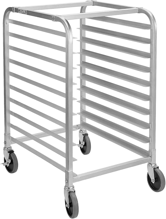 HALLY SINKS & TABLES H Bun Pan Rack 10 Tier with Wheels, Commercial Bakery Racking of Aluminum for Full & Half Sheet - Kitchen, Restaurant, Cafeteria, Pizzeria, Hotel and Home, 26" L x 20" W x 38" H