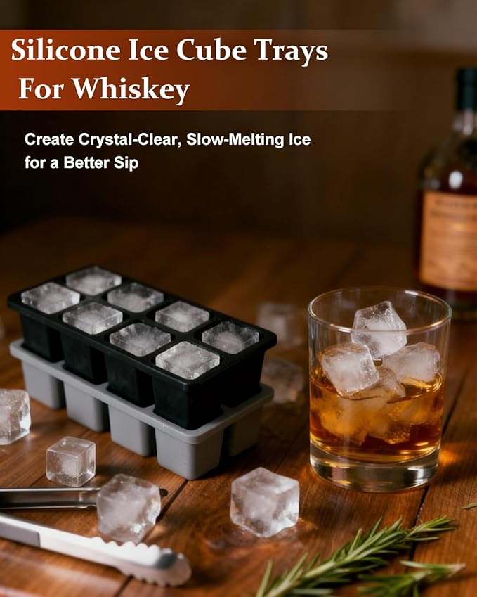 Large Silicone Ice Cube Trays with Lids, ZDPMK 4 Pack Large Whiskey Ice Cube Molds, Easy‑Release 2 Inch Square Big Ice Cube Molds for Freezer, Cocktails, Iced Coffee, Baby Food, Dishwasher‑Safe