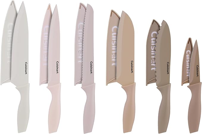 Cuisinart Advantage 12-Piece Kitchen Knife Set, Professional-Quality Nonstick Coated Stainless Steel Knives with Covers, Nonstick Color Coating for Easy Slicing, Ergonomic Handles, G1022-12P