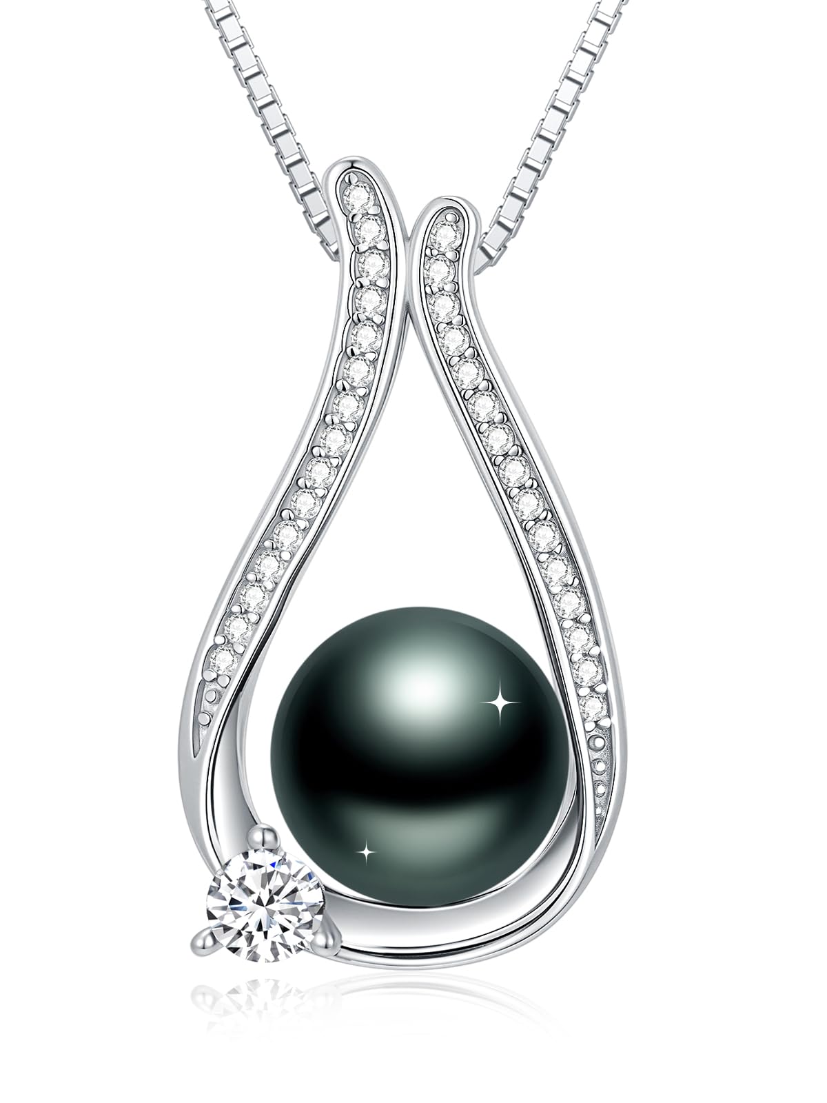 KANNSOAR 9mm Tahitian Black Pearl Necklace 18K Gold-Plating Sterling Silver Fine Jewelry Wedding Birthday Anniversary Valentines Day Christmas Mothers Day Gifts for Wife Women Mom Lover Girlfriend Her