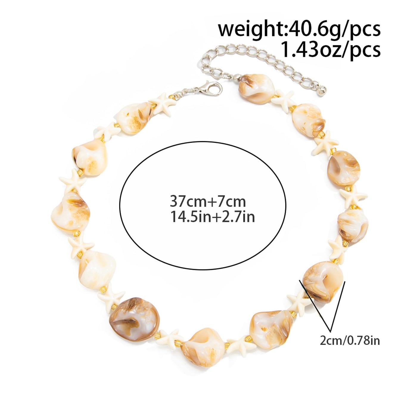 VKLSEPW Starfish Shell Chip Choker Necklace For Women Coastal Beach Vacation Irregular Shell Collar Necklace Gold Tone Ocean Jewelry Two Colors (White)