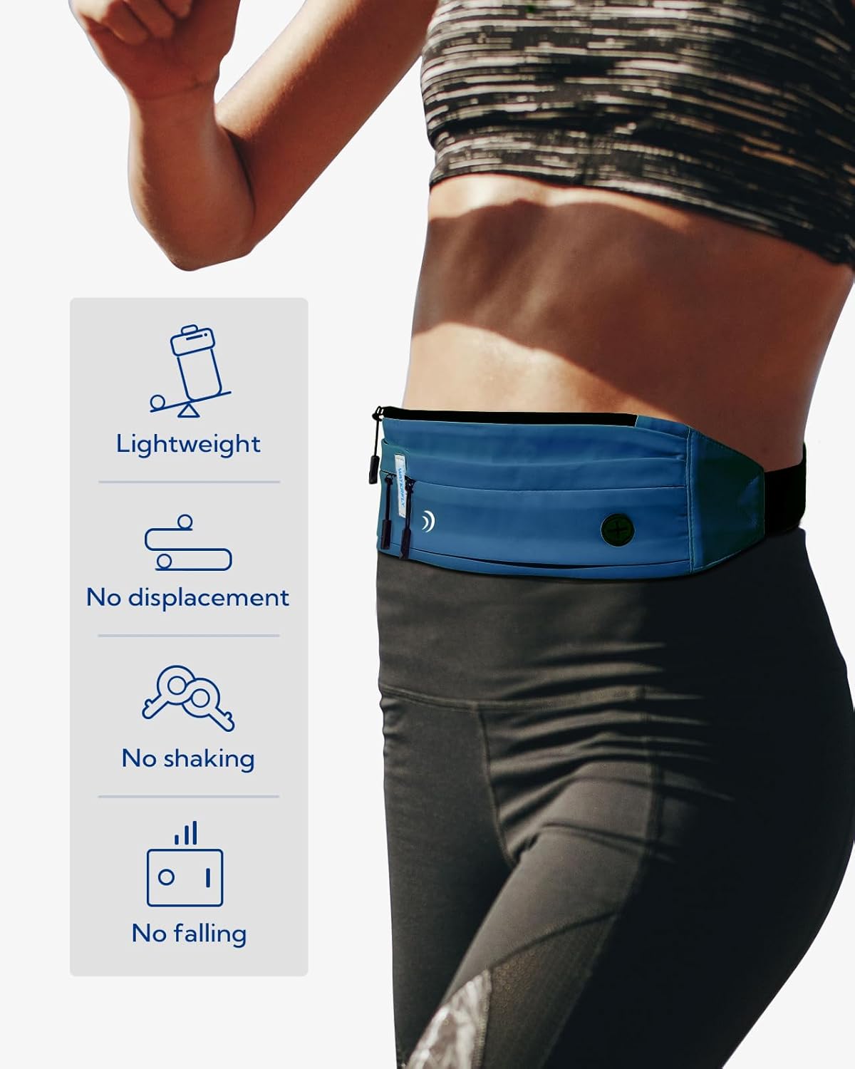 WATERFLY Running Belt Fanny Pack: Runner Marathon Jogging Waist Pack Sport Workout Exercise Fitness Phone Holder Belt for Men Women Jogger Slim Waistband Dark Blue