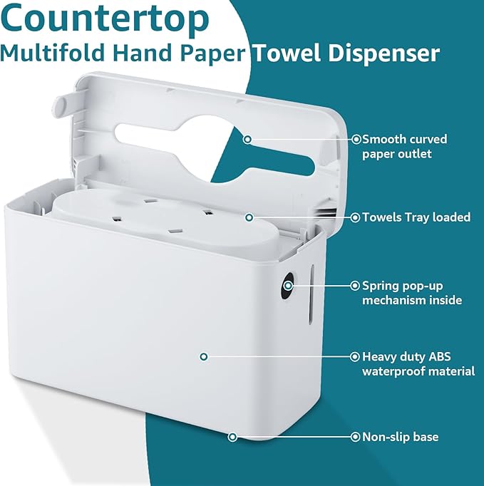 C-fold Paper Towel Dispenser XXLarge - Heavy Duty丨Wide-Design Countertop Folded Paper Towel Dispenser with Lid丨300-Sheet Large Capacity for Hand Towel, White