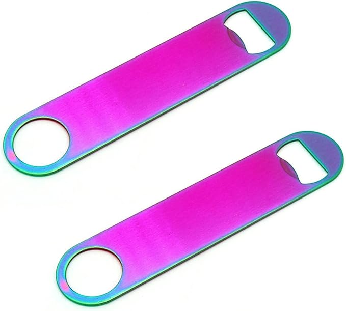 Rainbow Color Stainless Steel Flat Bottle Opener, Sturdy and Durable 2 Pcs to Send to Friends, Suitable for Bar Bartender Men Women Kitchen Restaurant Party Supplies (Large)