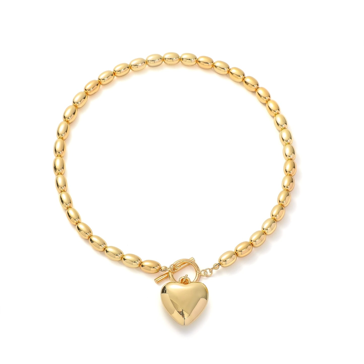 Sajidos Gold Plated Plastic Beaded Necklaces for Women 14K Gold Plated Bead Chunky Heart Charm Pendant Necklace Handmade Trend Fashion Jewelry Gifts