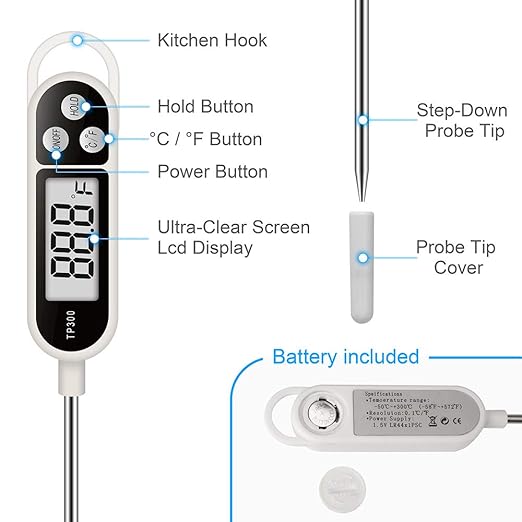 Digital Instant Read Meat Thermometer Kitchen Cooking Food Candy Thermometer for Oil Deep Fry BBQ Grill Smoker Thermometer by AikTryee