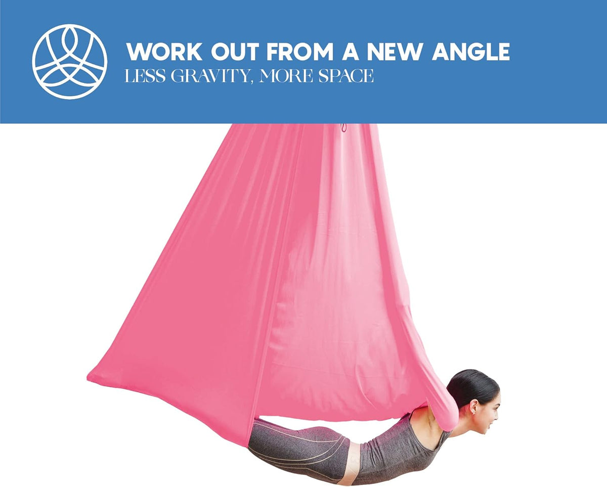 Aerial Silk Yoga Hammock & Swing for Home, Inversion Exercises, Starter Kit for All Levels - Durable with Extension Straps, Carabiners, and Pose Guide