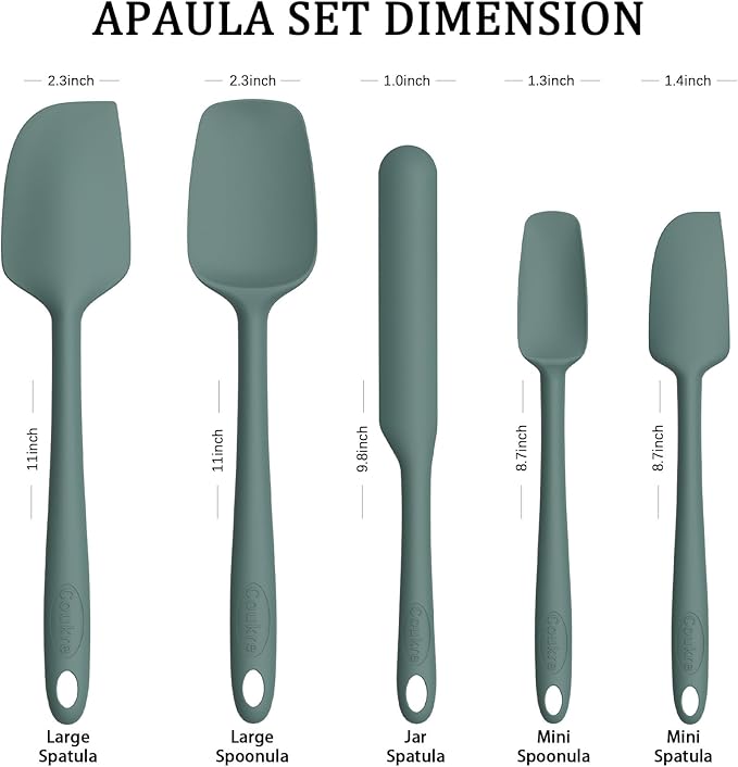 Coukre Silicone Spatula Set of 5,High Temperature Resistant, Food Grade Silicone, Dishwasher Safe, for Baking, Cooking (Pure Dark Green)