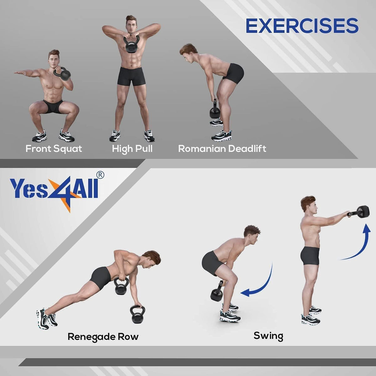 Yes4All 5-80 lbs Cast Iron Kettlebell for Dumbbell Weights Exercises, Gym, Full Body Home Workout Equipment, Push up, Grip and Strength Training