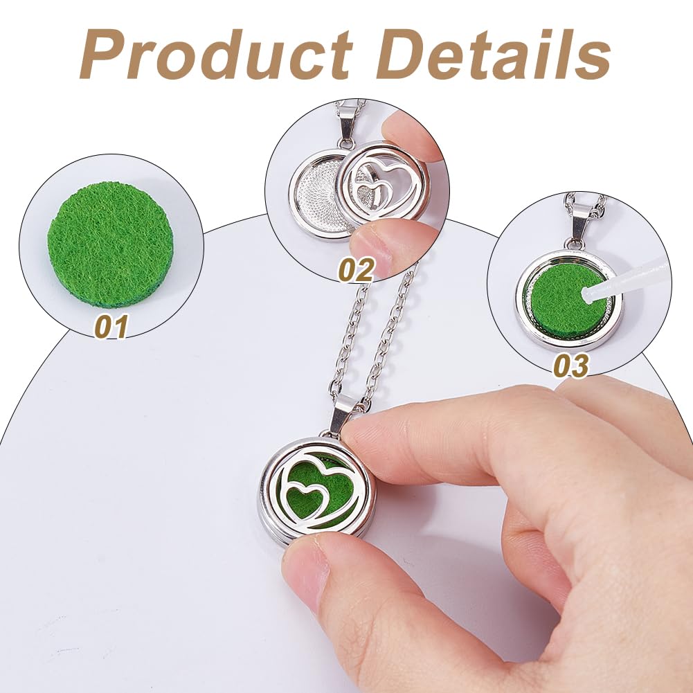 Hobbspring Necklace 2 Sets Aromatherapy Essential Oil Diffuser Necklace 2 Styles Stainless Steel Oil Pendant with Felt Pads Flower & Double Heart Aromatherapy Locket Necklaces Gift for Woman Men