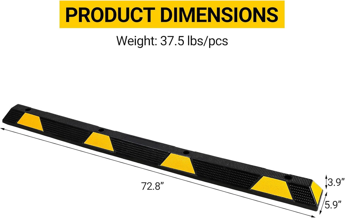 72-Inch Heavy Duty Rubber Parking Curb with Reflective Stripes, 2-Pack 6-Foot Wheel Stopper for Garage, Driveway & Parking Lots
