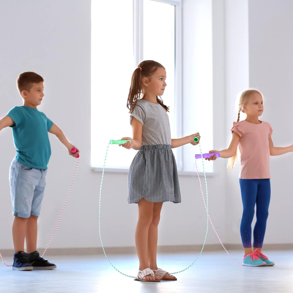 30 Pack Jump Rope for Kids Stripe Ropes with Plastic Handles 8.2 Feet Nylon Jumping Rope Adjustable Weighted Braided Fitness Skipping Rope for Outdoor Exercise Sport Party Equipment, Assorted Colors