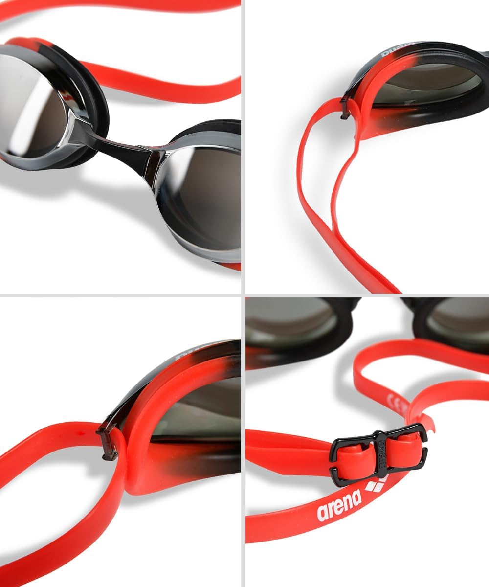 ARENA Unisex Python Racing Swim Goggles for Men and Women Anti-Fog No Leak Max Comfort Dual Strap, Mirror/Non-Mirror Lens