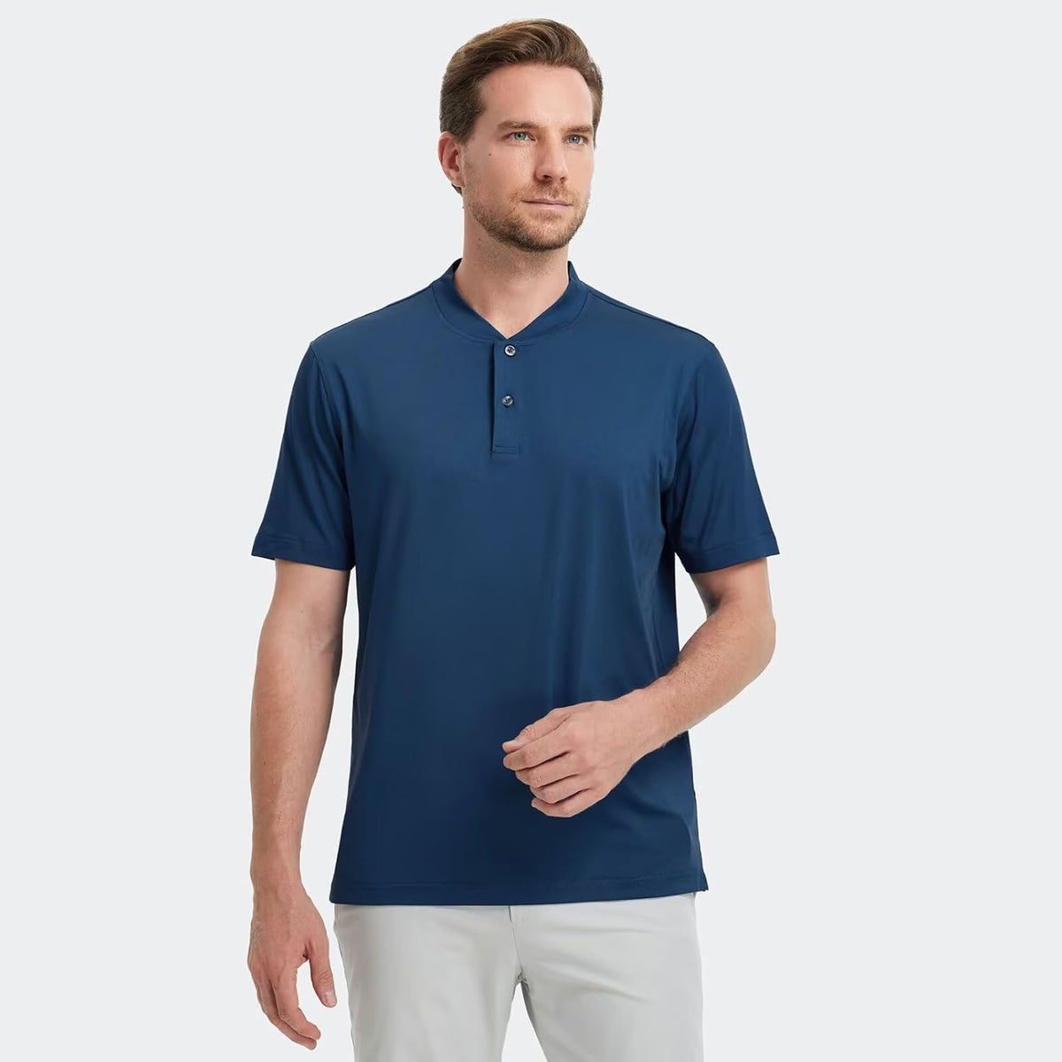 M MAELREG Collarless Golf Shirts for Men Dry Fit Moisture Wicking Performance Solid Casual Mens Henley Shirts Short Sleeve