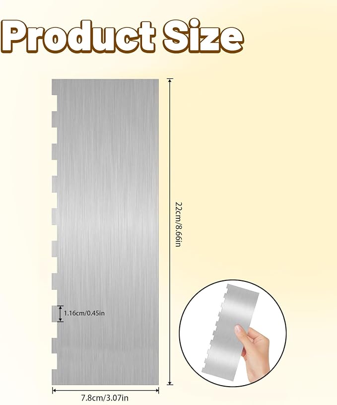8.7 Inche Stainless Steel Cake Scraper，Double Sided Patterned Edge Stripe Edge Smoother Scraper Cake Decorating，Cake Decorating Comb Cake Scraper (1, 1-1)
