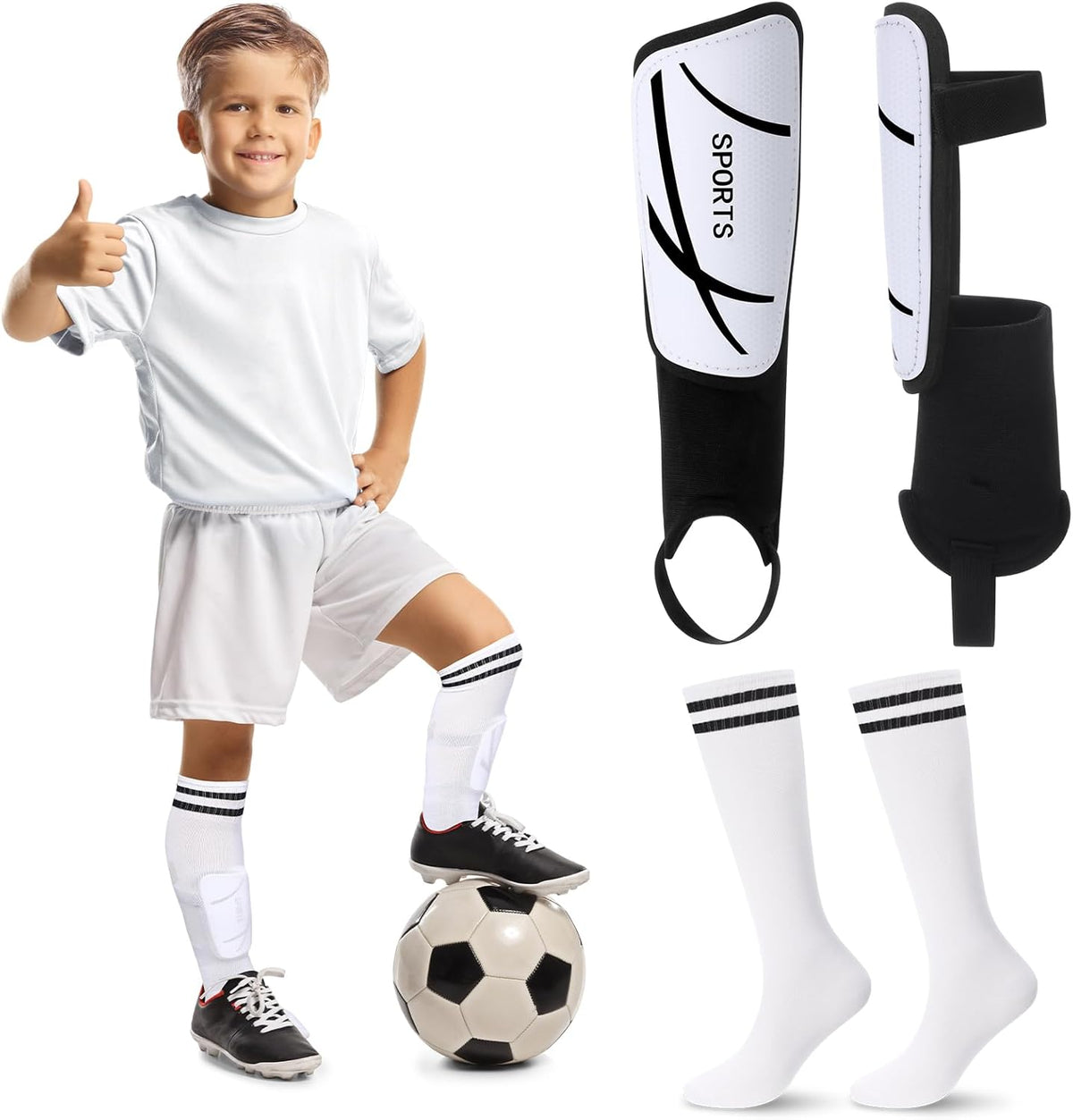 Soccer Shin Guards and Socks Kids Youth Lightweight Soccer Pads Defender with Ankle Protection Ski Shin Guards Football Equipment for Age 4-14 Toddler Boys Girls Teens