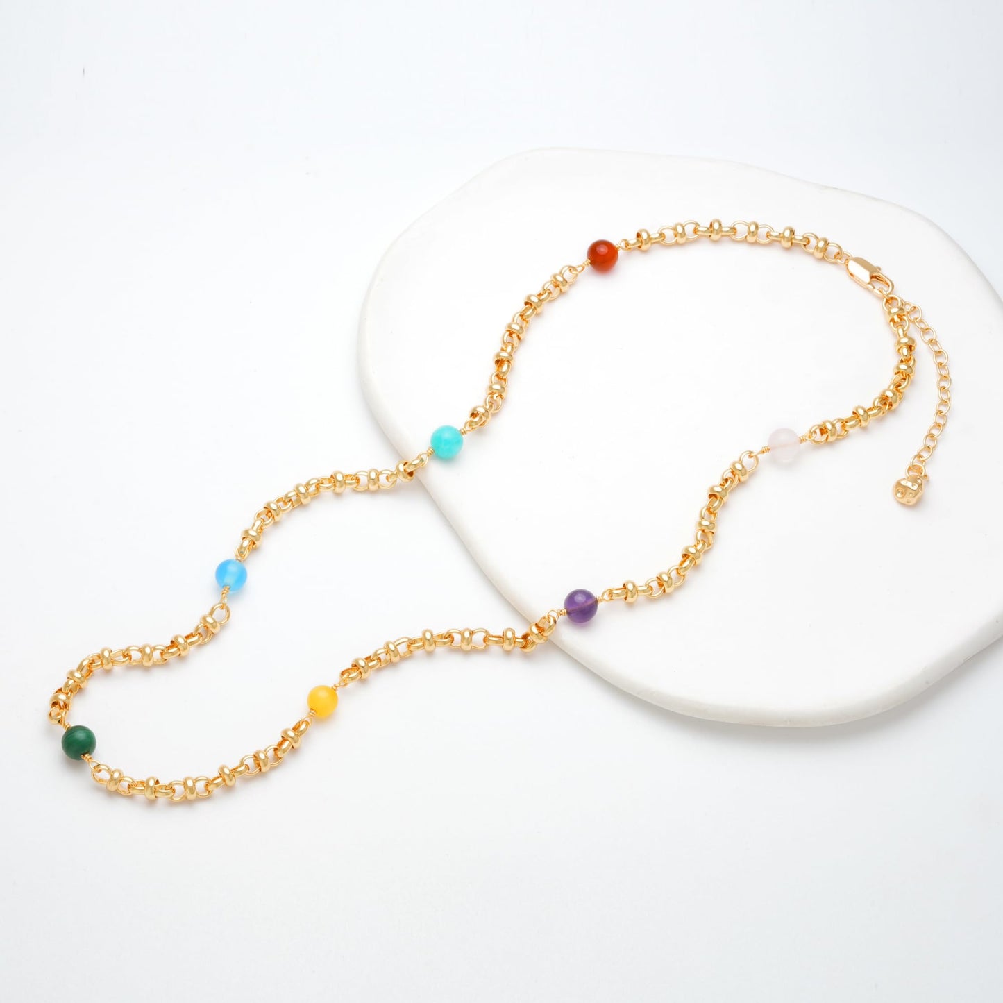 MTMY Beaded Necklaces for Women 14K Gold Plated Dainty Colorful Green/Rose Beaded Pearl Choker Necklace Delicate Boho Choker Necklace Jewelry Gift (7 Color beads)