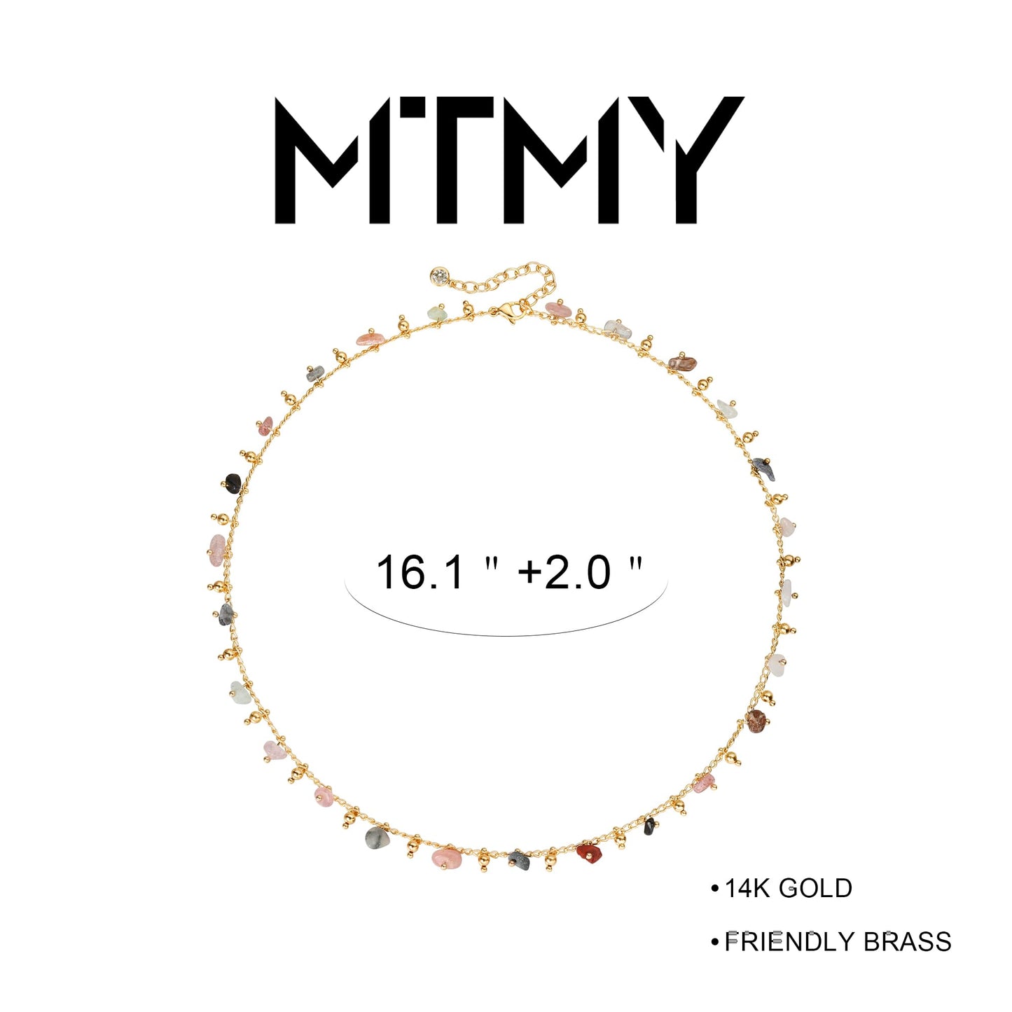 MTMY Beaded Necklaces for Women 14K Gold Plated Dainty Colorful Green/Rose Beaded Pearl Choker Necklace Delicate Boho Choker Necklace Jewelry Gift (mixed color stone)