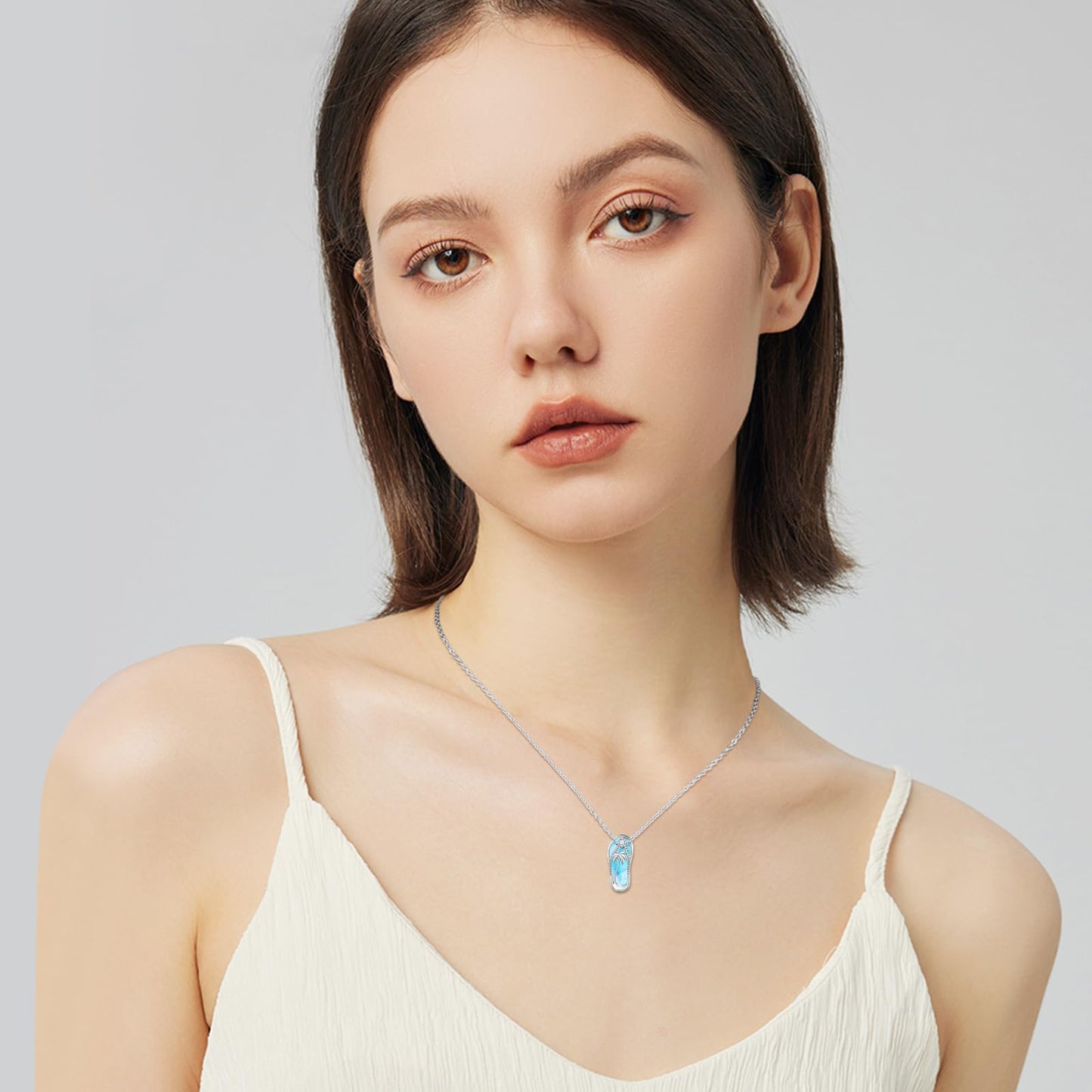 Midir&Etain Larimar Summer Vacation Necklace 925 Sterling Silver Flip Flops Hawaii Pendant Beachy Blue Necklace Coastal Natural Stone Jewelry for Women Prime