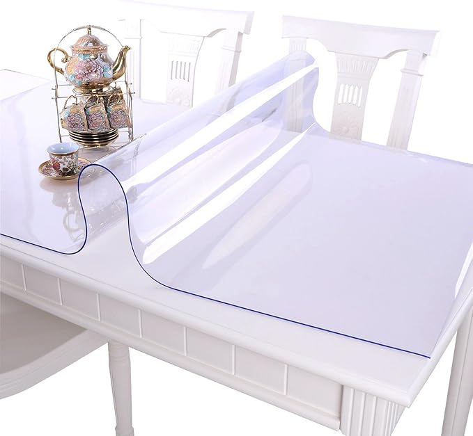 NECAUX Custom 20 x 75 Inch Clear Table Cover Protector, 1.5mm Thick Water Resistant Plastic Non-Slip Pad for Coffee Decor, Writing Desk, Training, Vanity