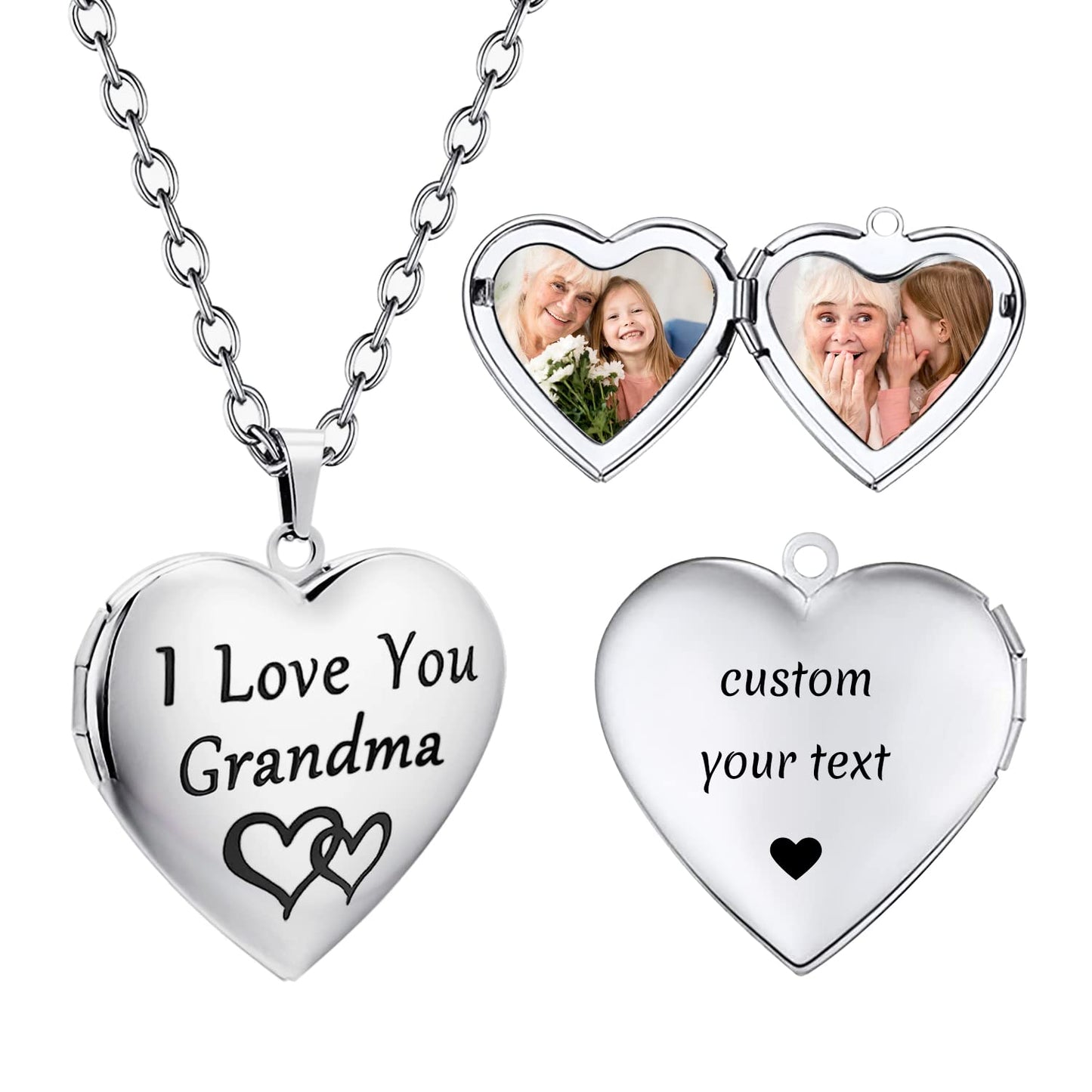 PHOCKSIN I Love you Grandma Custom Necklaces For Women Picture Necklace Personalized Photo Heart Locket Necklace Customized Memorial Necklace Mothers Day Gifts