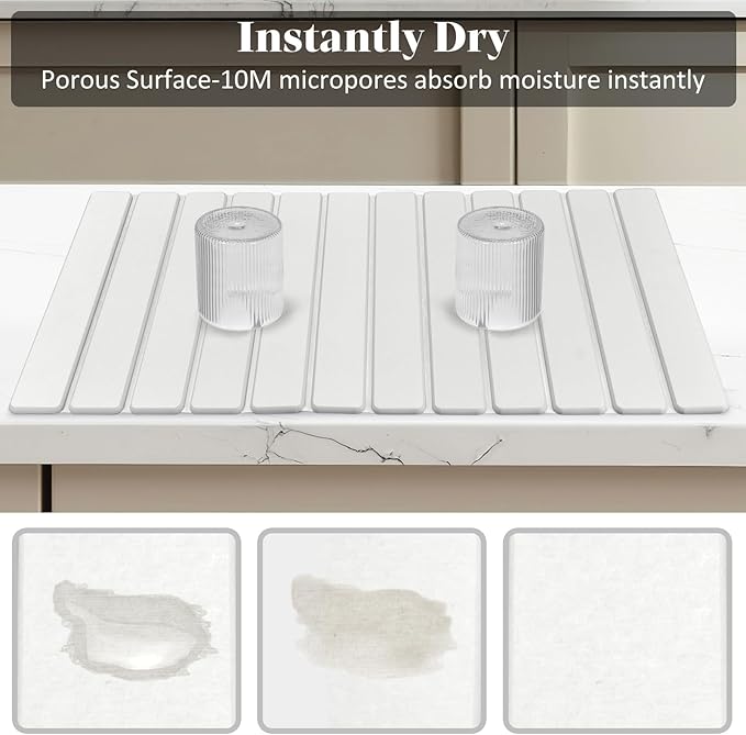 Large Stone Dish Drying Mats for Kitchen Counter, 28"(L)×16"(W), Quick Drying Collapsible Dish Drying Mat, Absorbent Eco-Friendly Diatomaceous Earth Mats for Dishes Bottles, Match Any Countertop