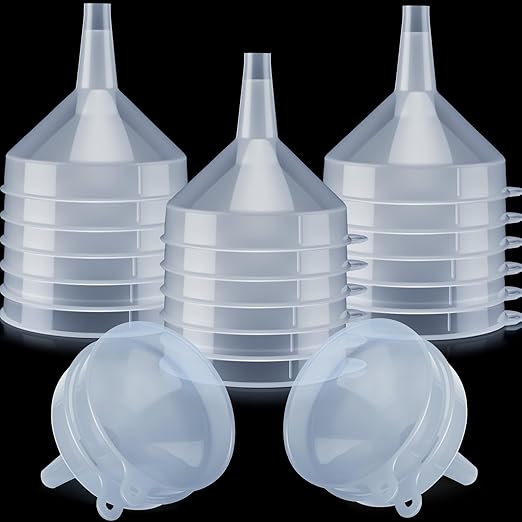 Honeydak 18 Pcs Plastic Funnels 4.7 Inch Wide Mouth Multi-Purpose Funnels with Long Reaching Spout for Filling Bottles Mason Jars Science Lab Use Funnel for Liquid (White)