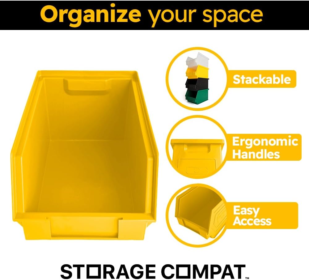 Plastic Storage Bins, Hanging, Stackable, Storage Organizer Bin for Warehouses, Workshops 9-Inch x 5-Inch x 5-Inch, Yellow, 12-Pack