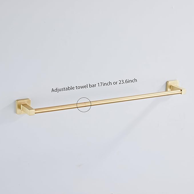 Brusehd Light Gold Bathroom Hardware Set 4 Pieces,Bathroom Accessories Set Stainless Steel Wall Mounted, Hand Towel Bar, Towel Ring, Robe Towel Hooks,Toilet Paper Holder,Towel Bar Set, 23.6 Inch…