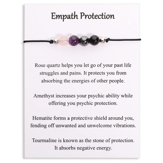 Korotho Empath Protection Bracelet Empath Bracelets Gifts for Her Natural Healing Crystal Beaded Bracelet, Tourmaline, Amethyst, Hematite, Rose Quartz, Jewelry for Friends Daughter Mom
