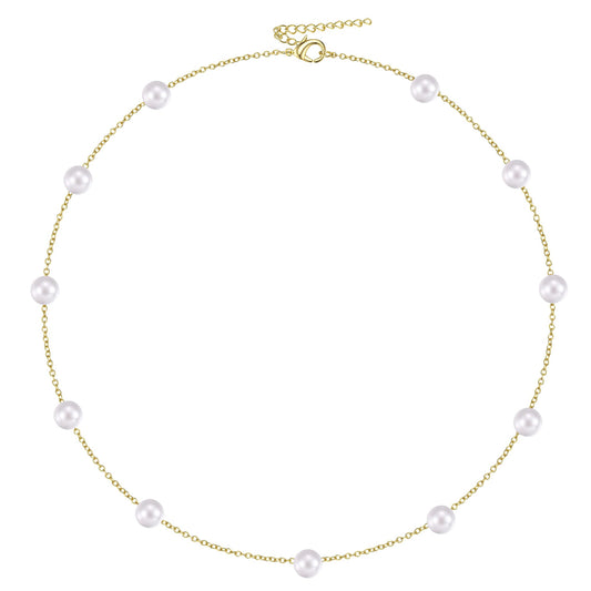 ORAZIO Dainty Gold Pearl Necklaces for Women, 14K Gold Plated Faux Pearl Choker Necklaces Trendy Small Pearl Necklace Strand Wedding Prom Bridal Pearls Jewelry Gifts 20 in 6mm