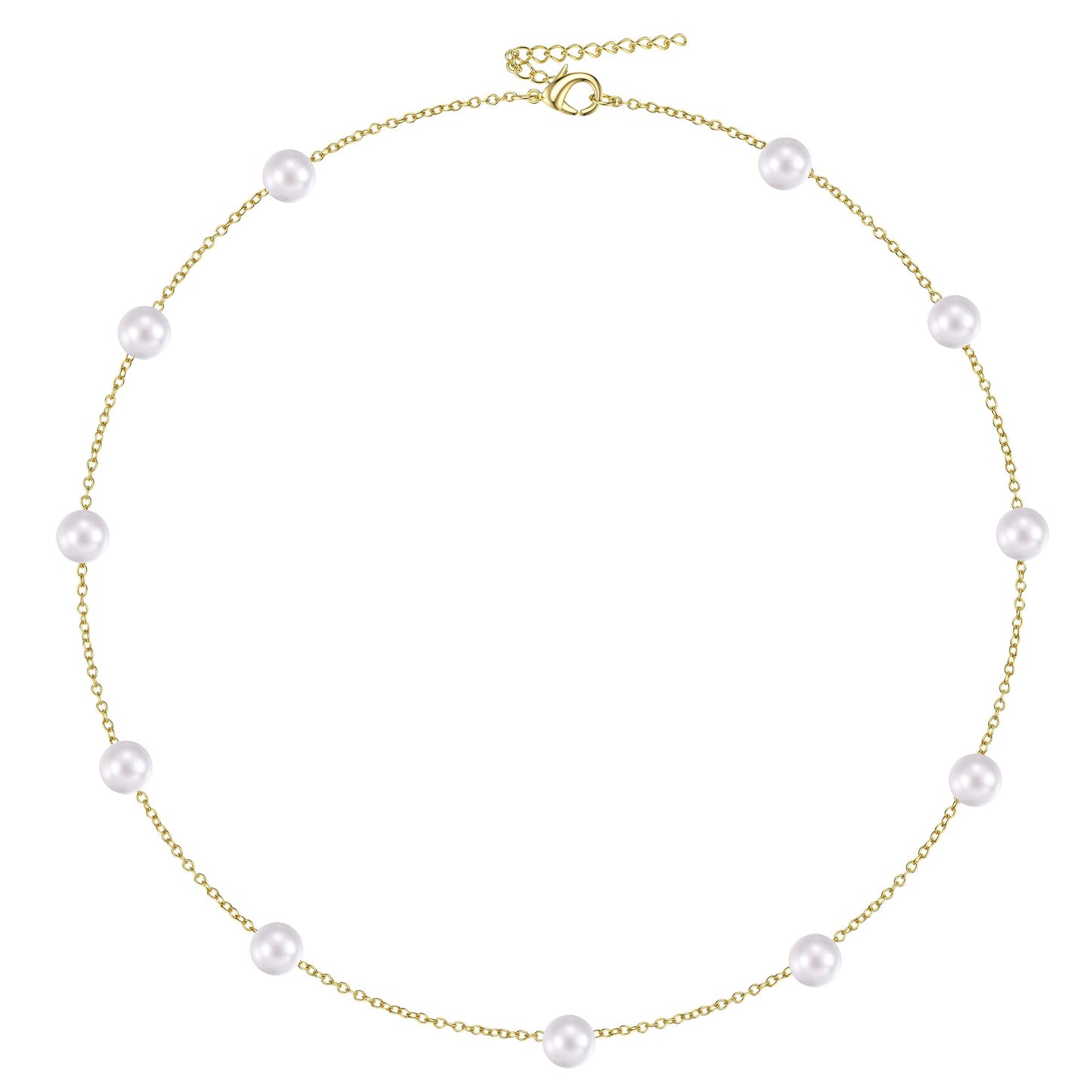 ORAZIO Dainty Gold Pearl Necklaces for Women, 14K Gold Plated Faux Pearl Choker Necklaces Trendy Small Pearl Necklace Strand Wedding Prom Bridal Pearls Jewelry Gifts 20 in 8mm