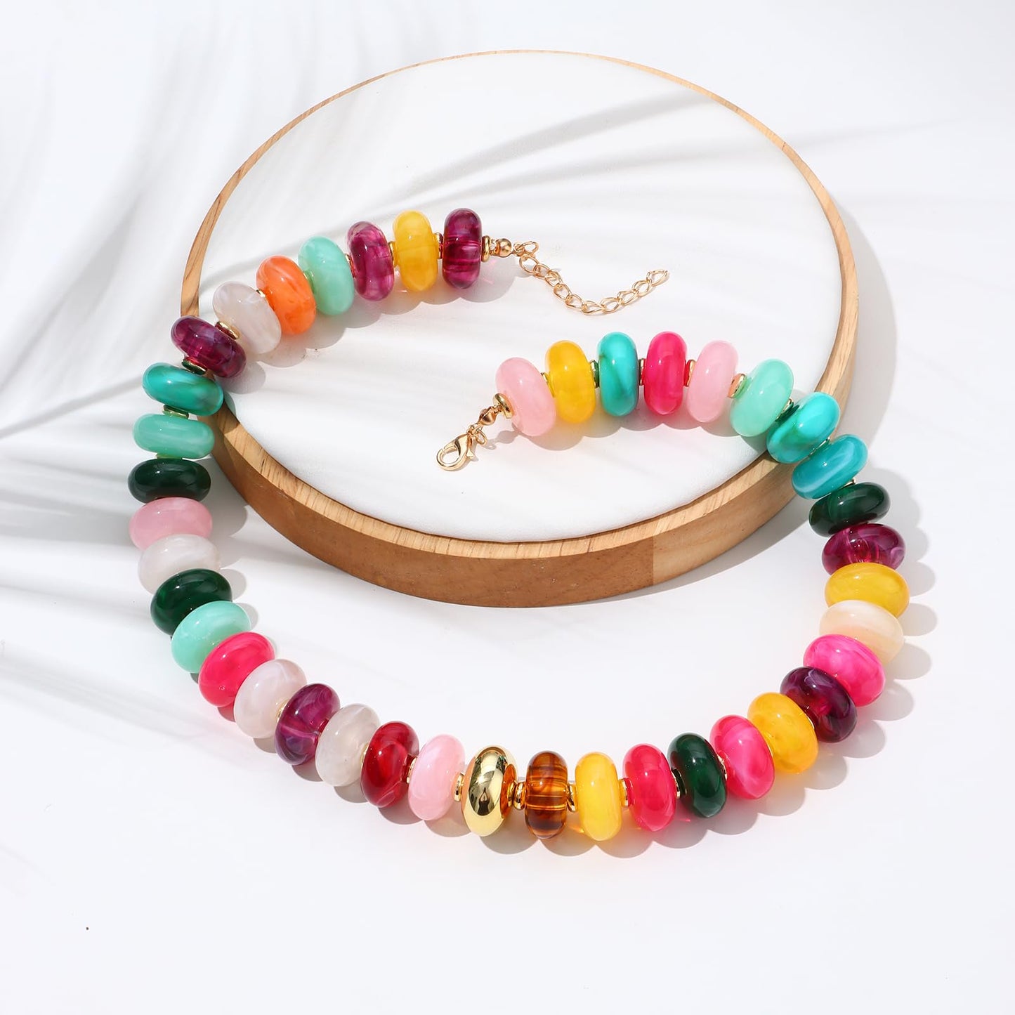 joymiao Colorful Beaded Necklace for Women Chunky Beaded Necklace Resin Yellow Mixed Beads Choker Rainbow Beads Necklaces Summer Beach Jewelry