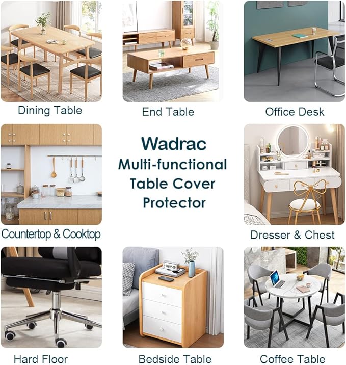 Wadrac 39x60 Inch Clear Plastic Tablecloth for Coffee Dining Kitchen End Table Protector Cover Wipeable Water Resistant PVC Vinyl Table Pad Mat for Wood Marble Furniture Topper Tabletop Protection