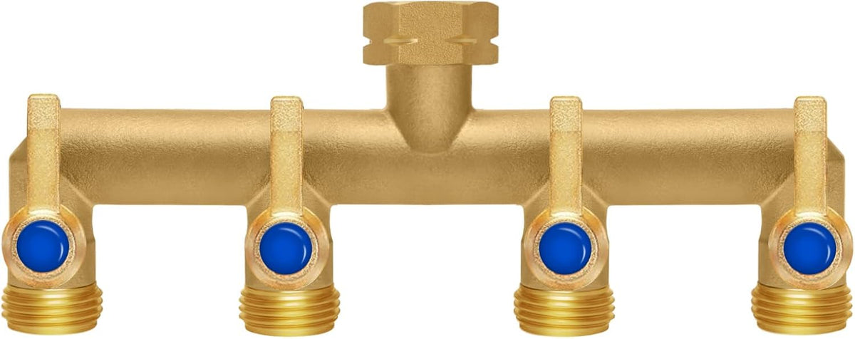 Brass Garden Hose Splitter, 4 Way Hose Splitter, Outdoor Hose Splitter, Outlet For Regulating And Shutting Off Water Flow