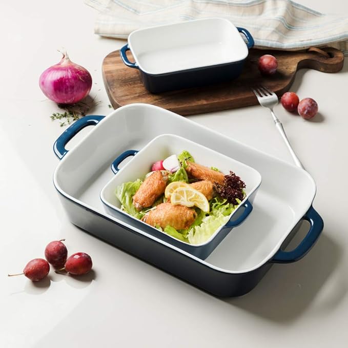 Sweejar Ceramic Bakeware Set, Rectangular Baking Dish for Cooking, Kitchen, Cake Dinner, Banquet and Daily Use, Casserole Dishes for Oven Porcelain Baking Pans (Navy)