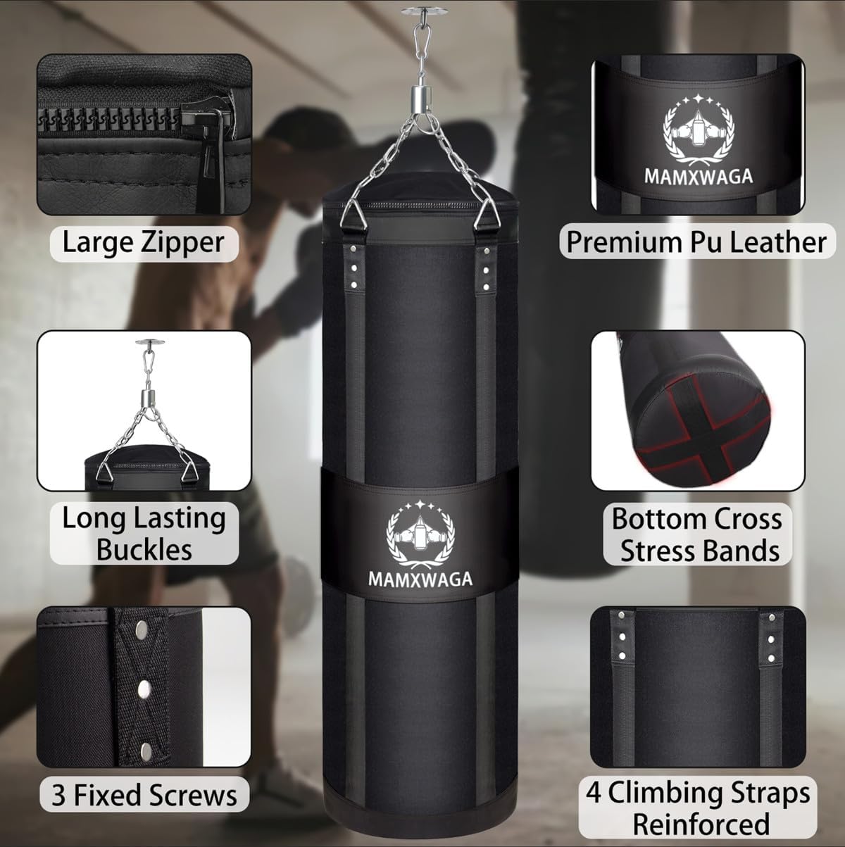 4FT Canvas Punching Bag for Adults, 2025 Upgraded Boxing Heavy Bag with 12oz Gloves for Kickboxing Muay Thai Max Load-Bearing 180 Lbs(Unfilled)