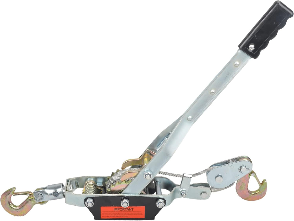 4 Ton Heavy Duty 2 Hook Steel Cable Dual Gear Power Puller Come Along Chain Winch Ratchet Tool, Automotive Hoist Hand Winch Cable Puller Stretcher Lift