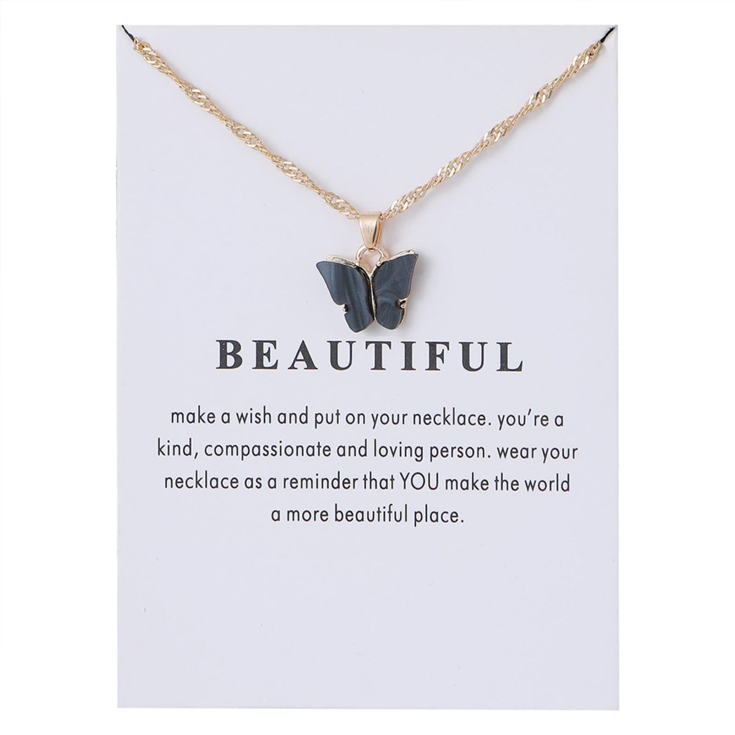 Rrdaily 9 Pcs Dainty Colorful Butterfly Pendant Necklace Set for Women,Bohemian Acrylic Butterfly Chain Necklace Cute Jewelry Gift (White card)