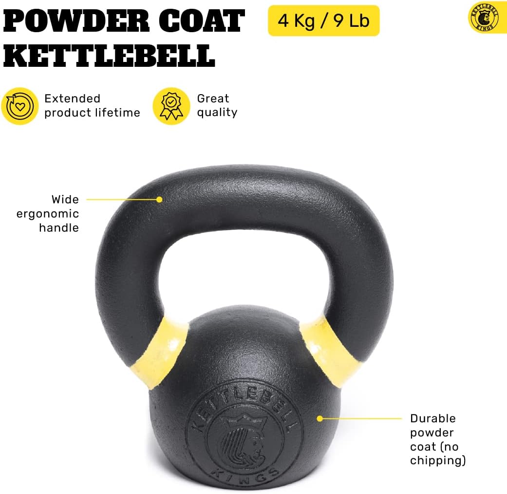 Kettlebell Kings Powder Coated Kettlebell Weights - 9-97 lb Strength Training Kettlebells for Men and Women - Hand Weights Workout Gym Equipment - Weights Set for Home Gym- New