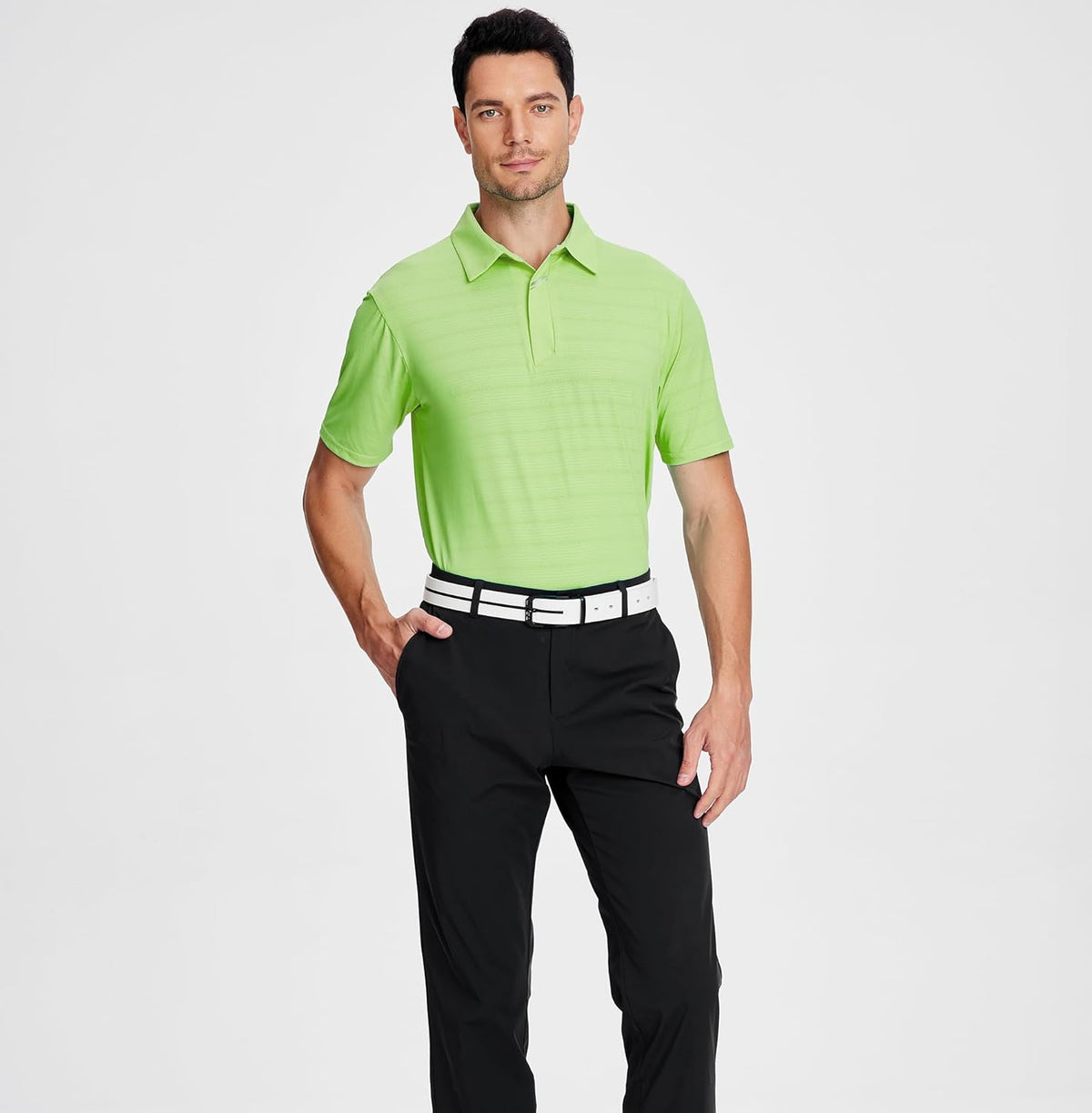 Esabel.C Jacquard Golf Shirts for Men Moisture Wicking Short Sleeve Performance Dry Fit Active Mens Polo Shirts