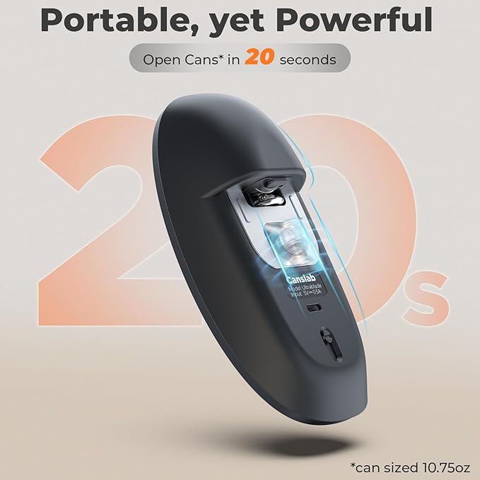 Canslab Ultrablde SE - USB Rechargeable Electric Can Opener for Kitchen for Seniors with Arthritis- Cordless Battery Powered Automatic, Side Cut, Smooth Edge, Handsfree, for Small or Large Cans, Grey