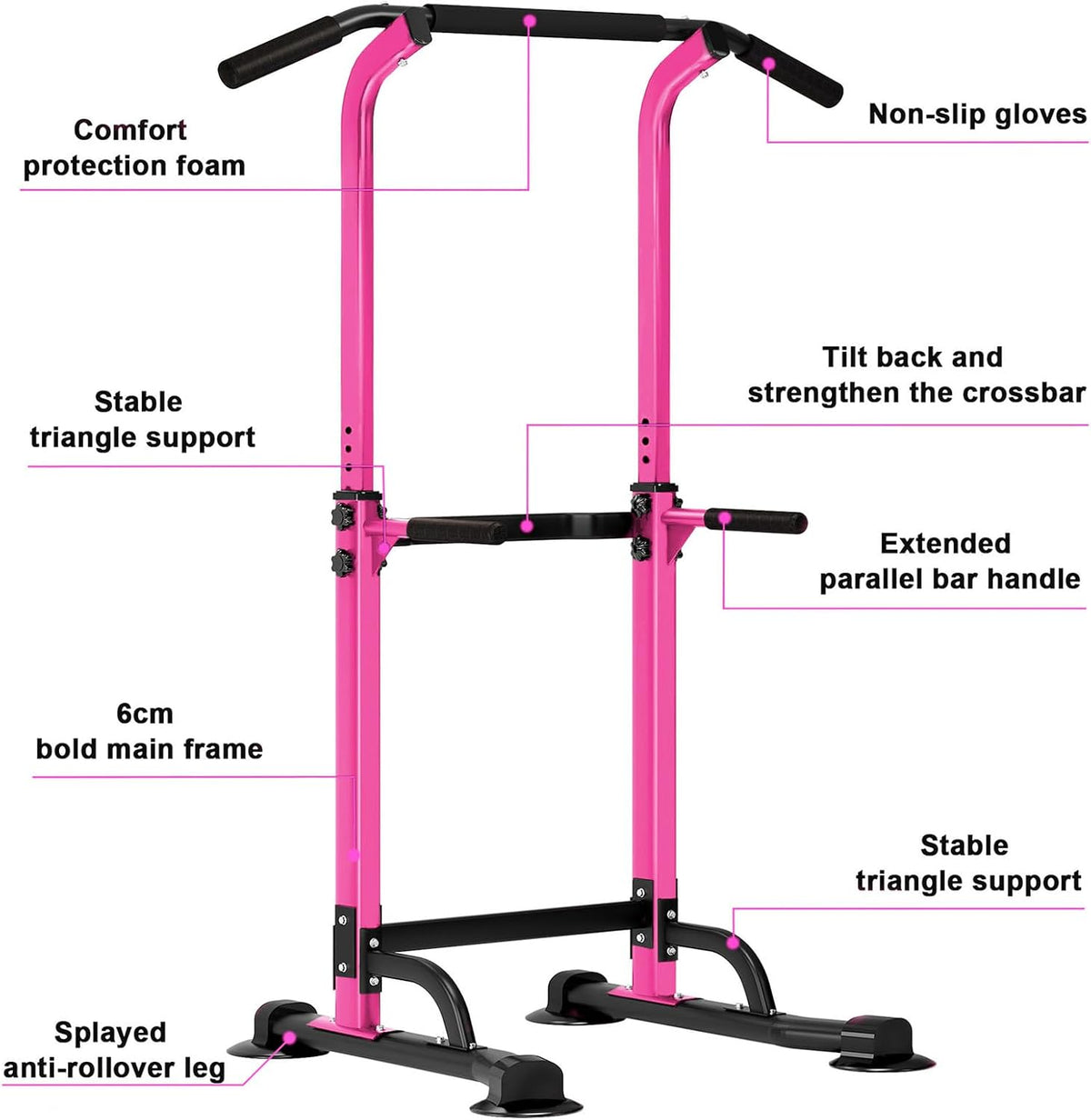 SogesHome Power Tower Pull Up Bar and Dip Station Adjustable Height Dip Stand Multi-Functional Strength Training Fitness Workout Station